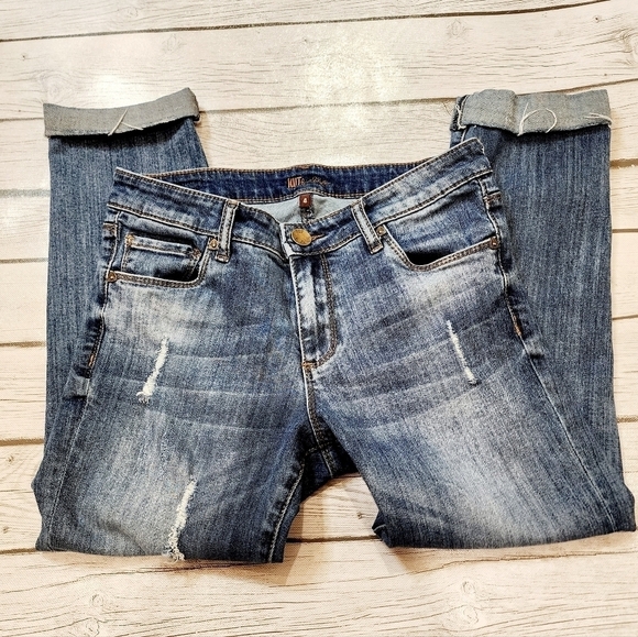 KUT from The Kloth Raw Hem Distressed Capri Cropped Peddle Pusher Jean Size 4 - Picture 6 of 14